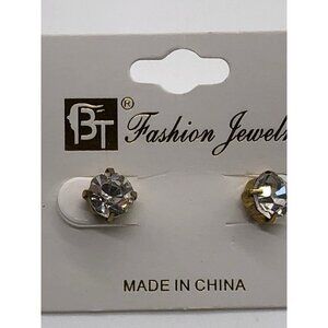 BT Fashion Jewelry‎ Round Crystal Stud Earrings Gold Tone Rhinestone Accent